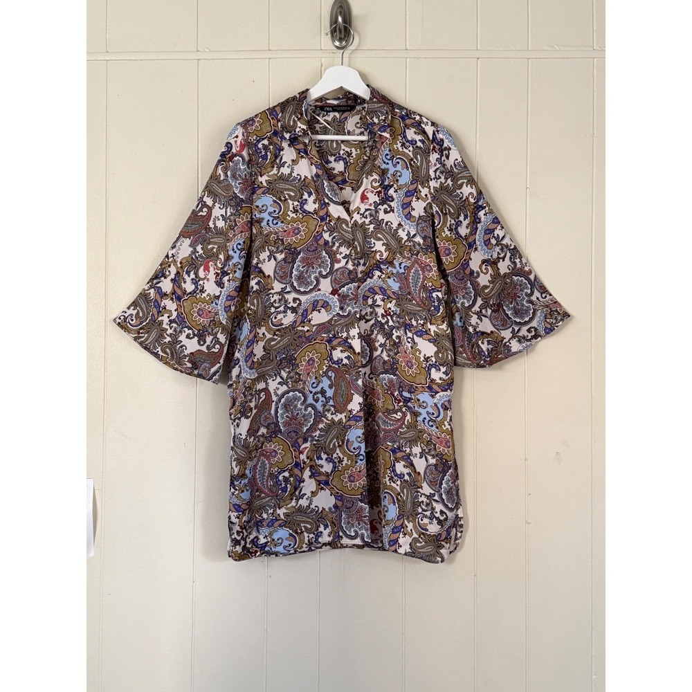 Zara Womens Bohemian‎ Paisley Print Tunic Top Multicolor Festival Size XS Casual